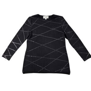 St. John Evening Black Knit Paillette Rhinestone Embellished Top Size P Medium